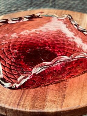 Murano cranberry glass square bowl